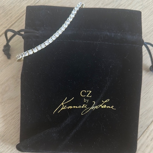 Kenneth Jay Lane Gold and Crystal Tennis Bracelet with Gold Slider - Picture 4 of 9